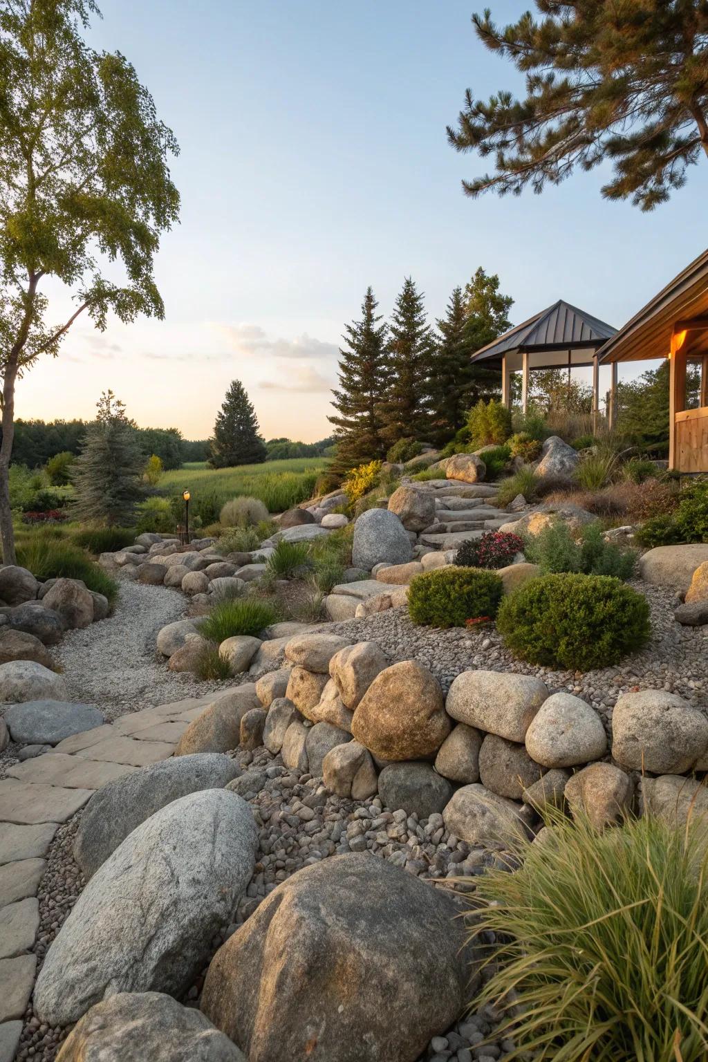 Regional stones result in a genuine rock garden ambiance.