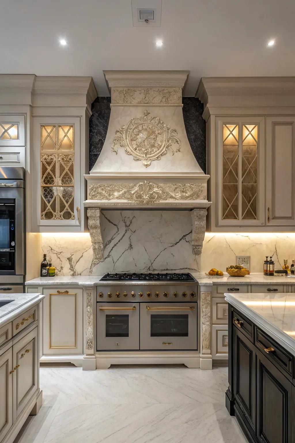 Decorative range hood as an architectural focal point.