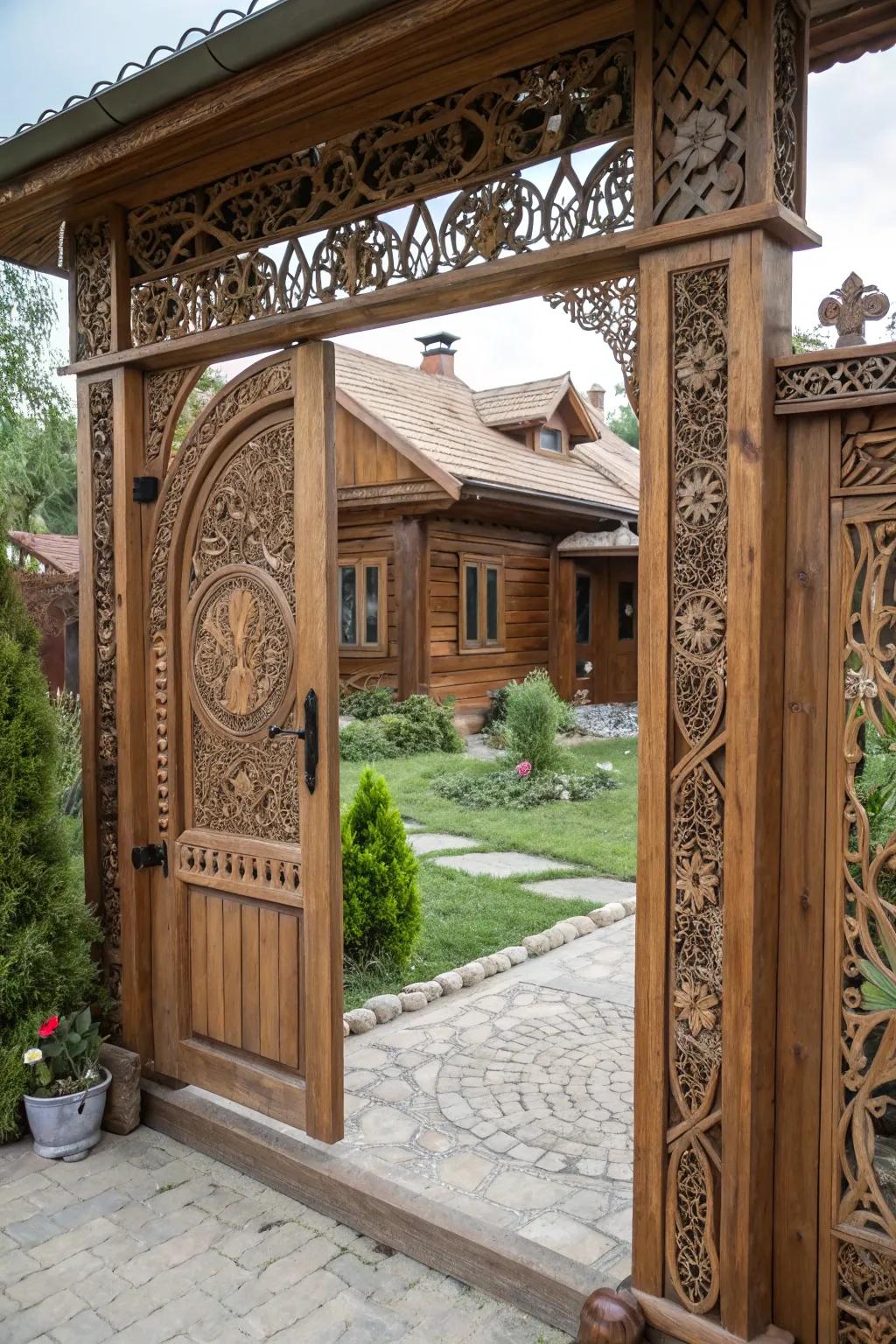 Intricately handcrafted wooden access