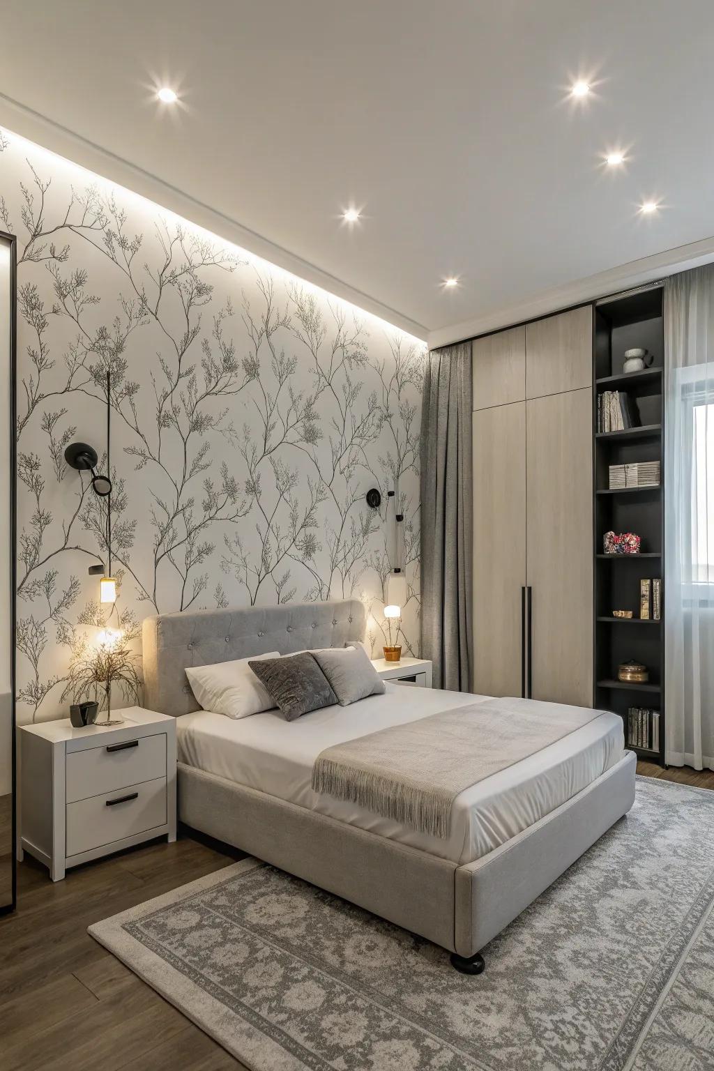 Monochrome wallpaper for a clean, stylish look.