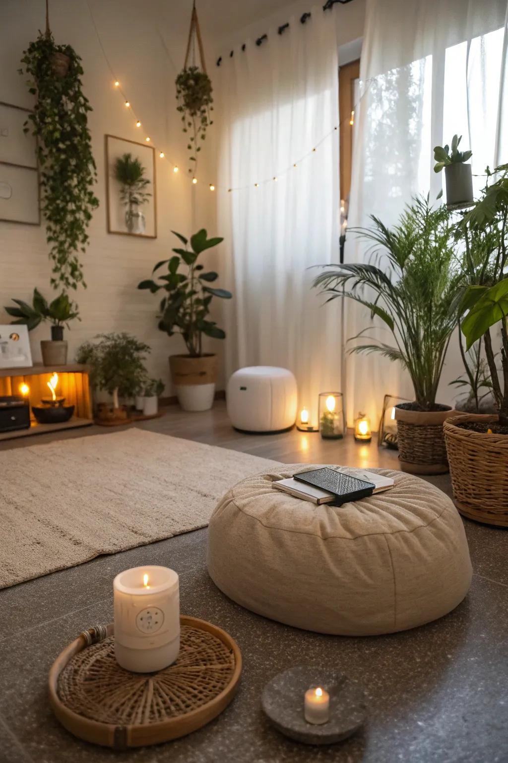 A meditation space featuring ambient nature rhythms.