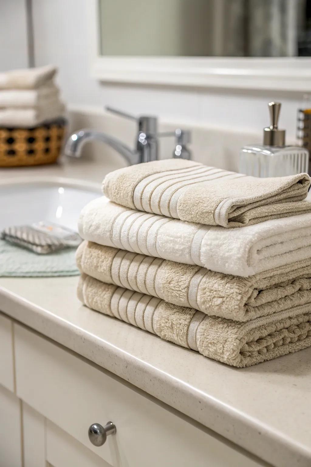Grouped cloths add warmth and surface interest to the decor.