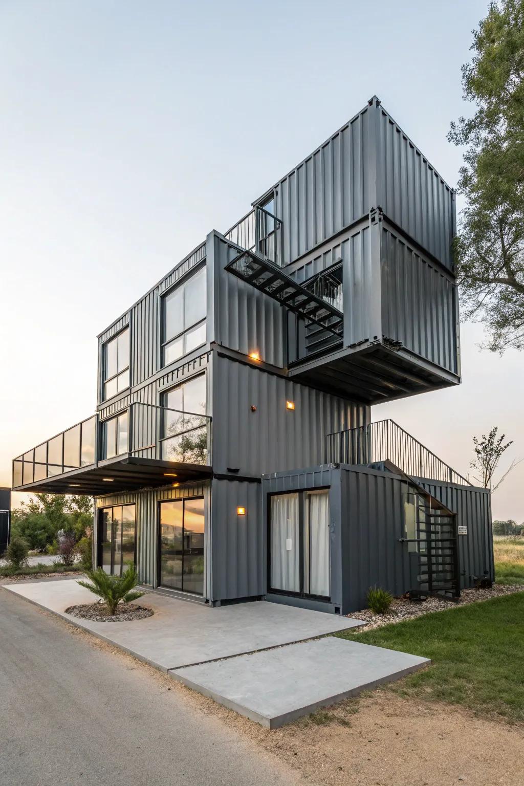 An avant-garde container home with bold architectural design.