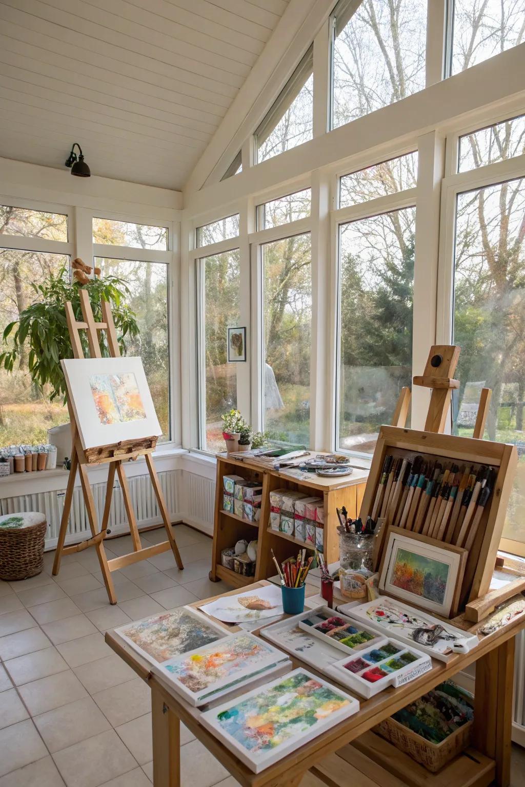 An inspiring art studio brimming with natural light and ingenuity.
