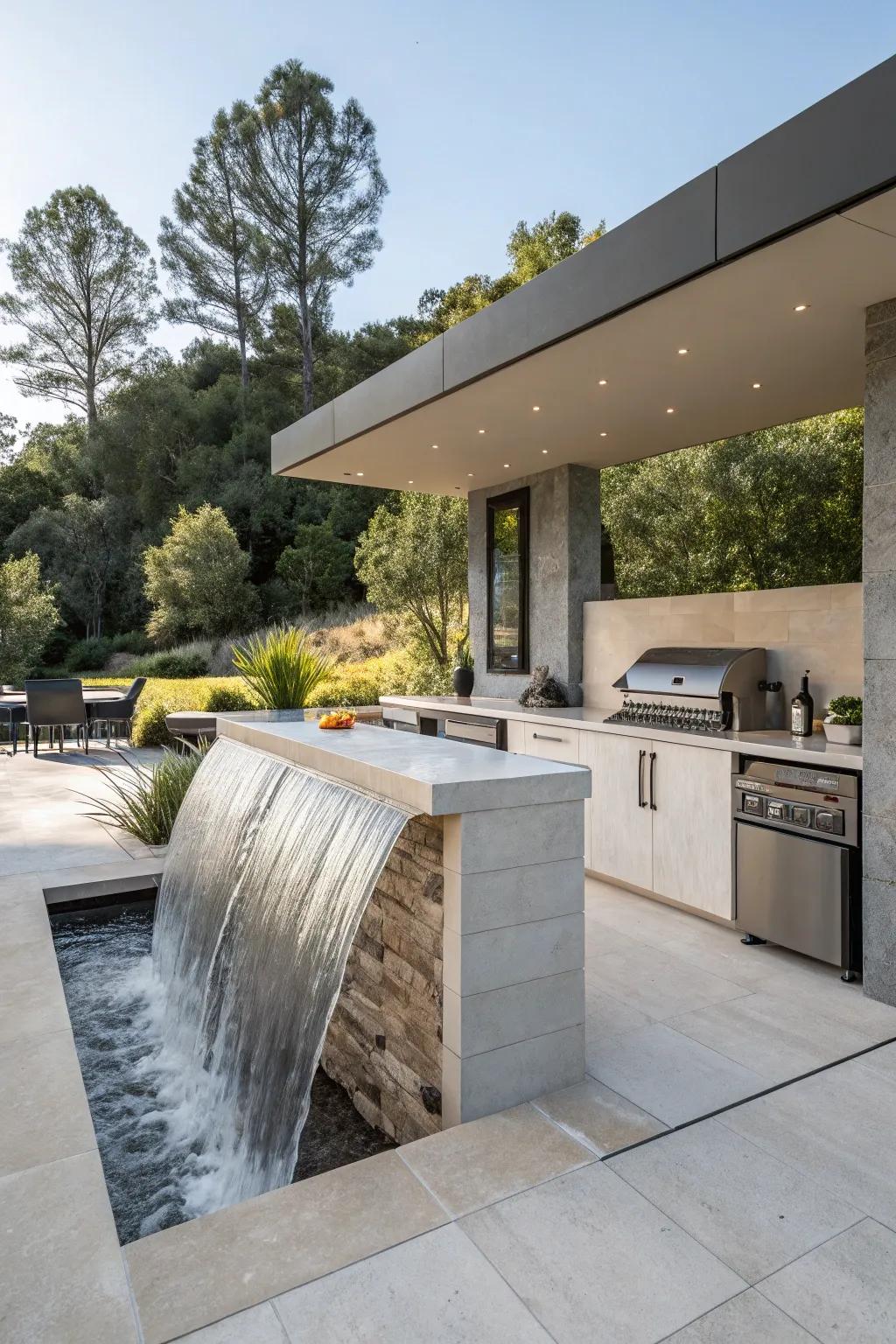 Waterfall countertops that bring drama and elegance to outdoor locations.