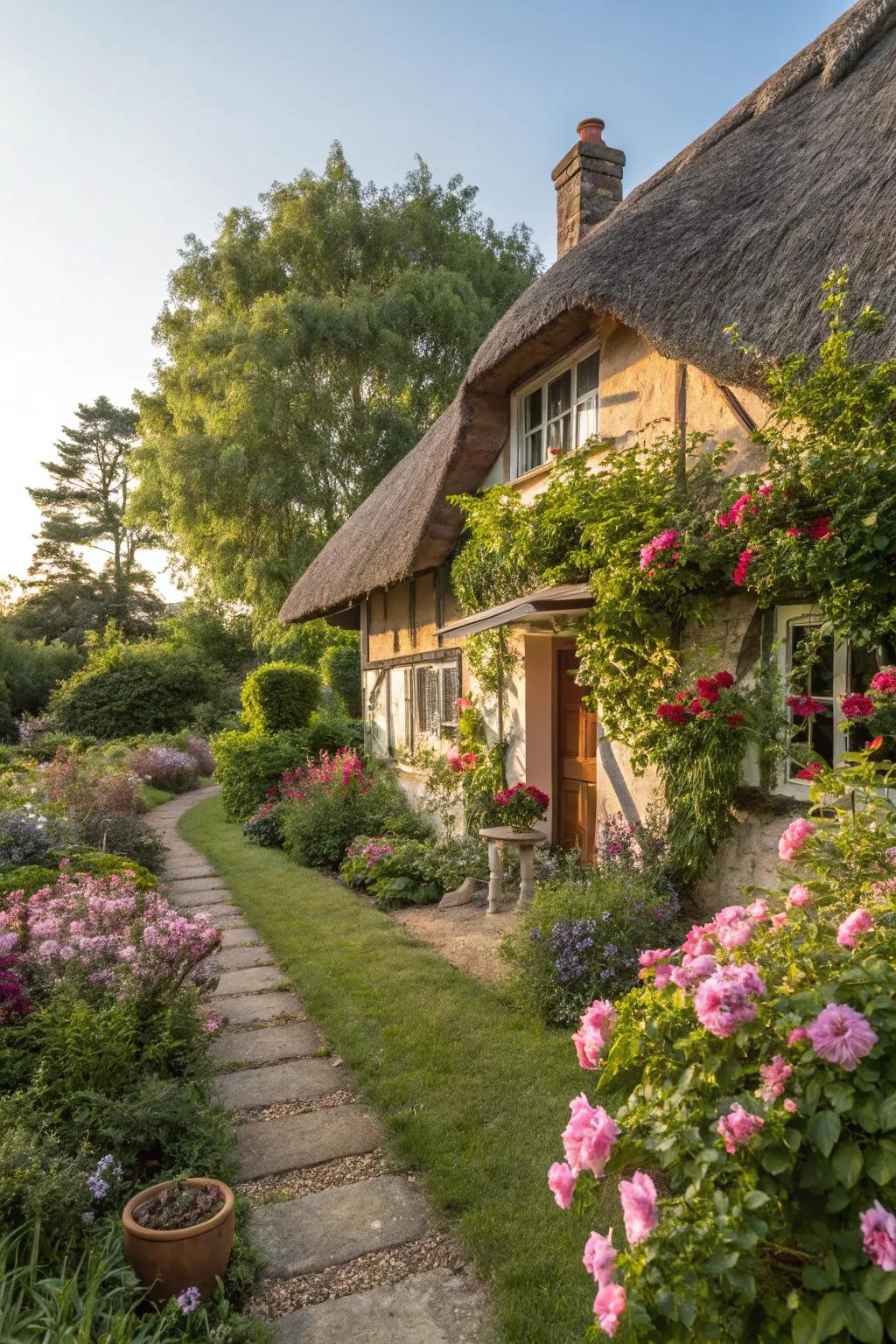 Thatched roofs blend rustic charm with modern functionality.