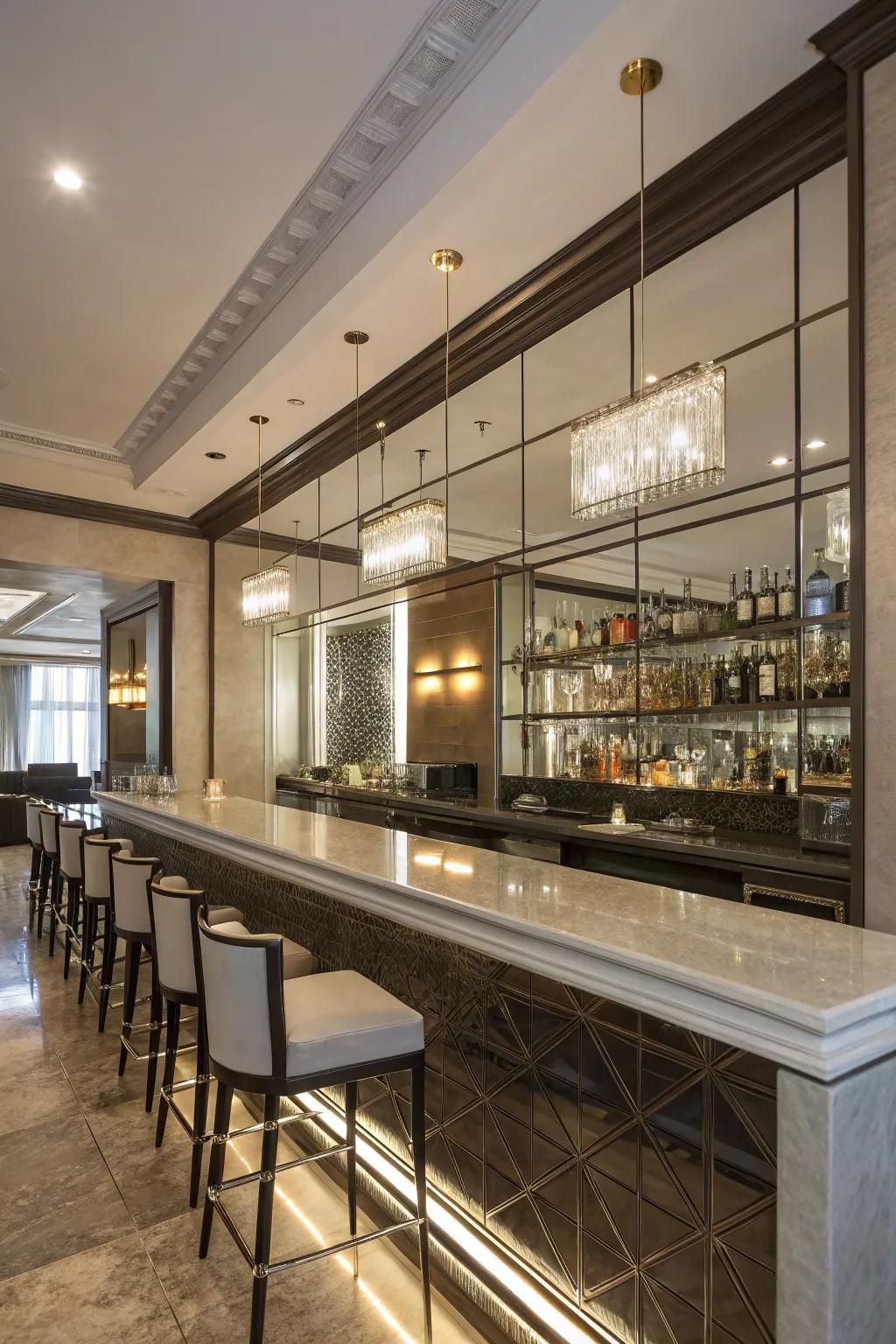 Mirrored constituents improve the openness of your home bar.