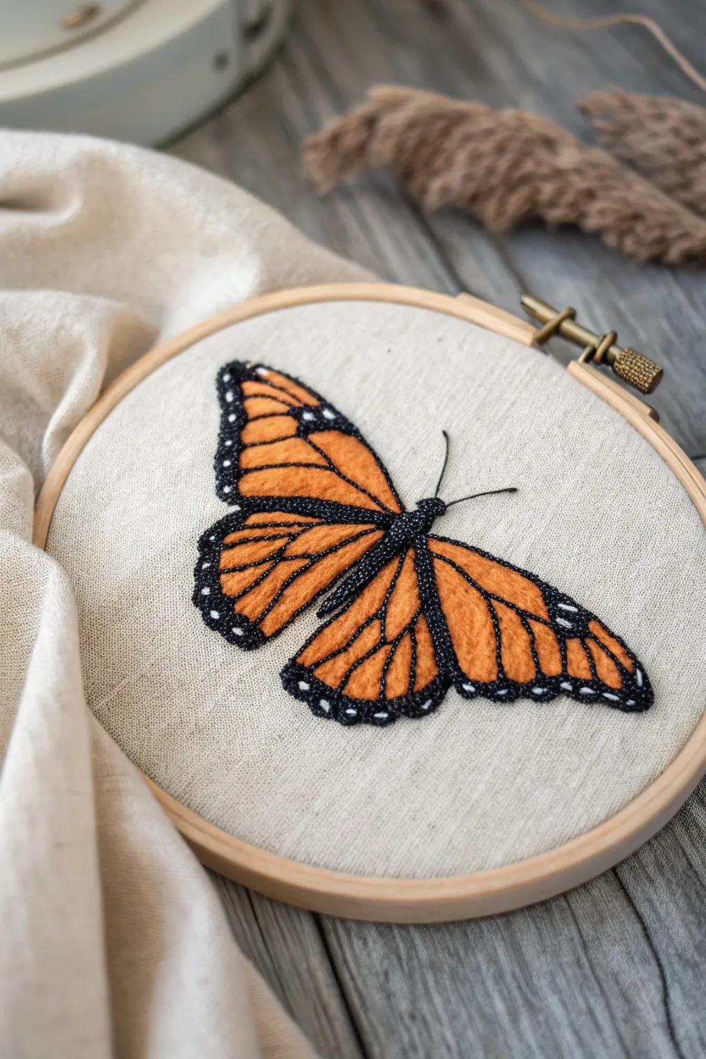 Embrace the art of straightforwardness with this exquisitely custom butterfly embroidery enclosure, an impeccable blend of sophistication and inventiveness.