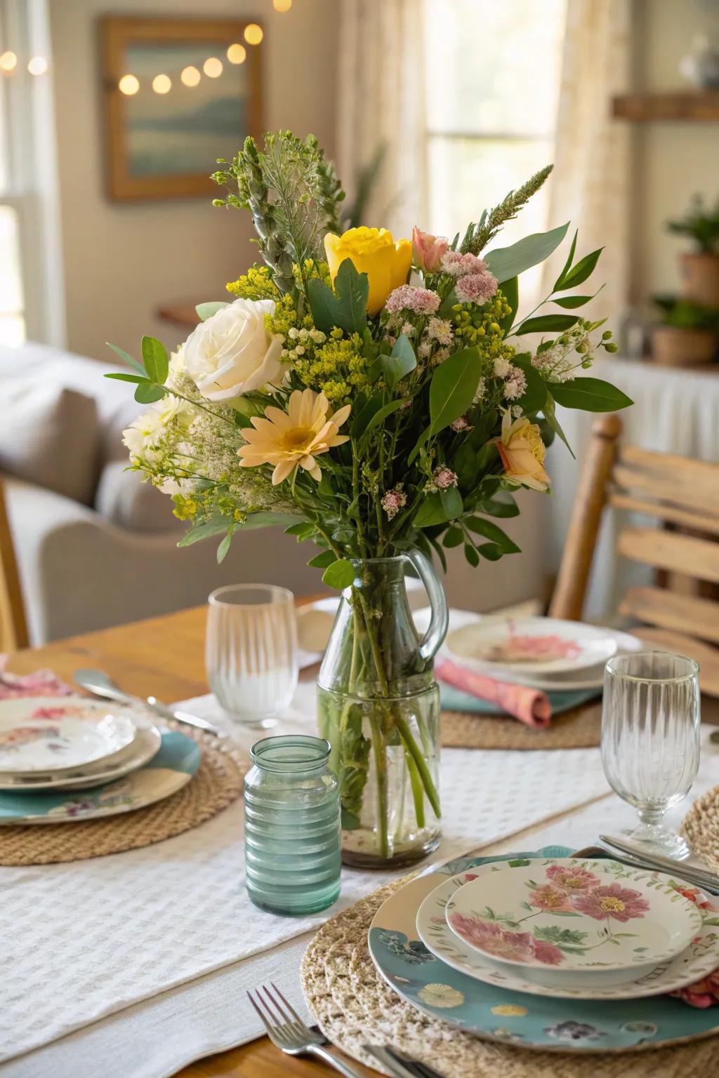 A DIY centerpiece injects a personal element into the table.