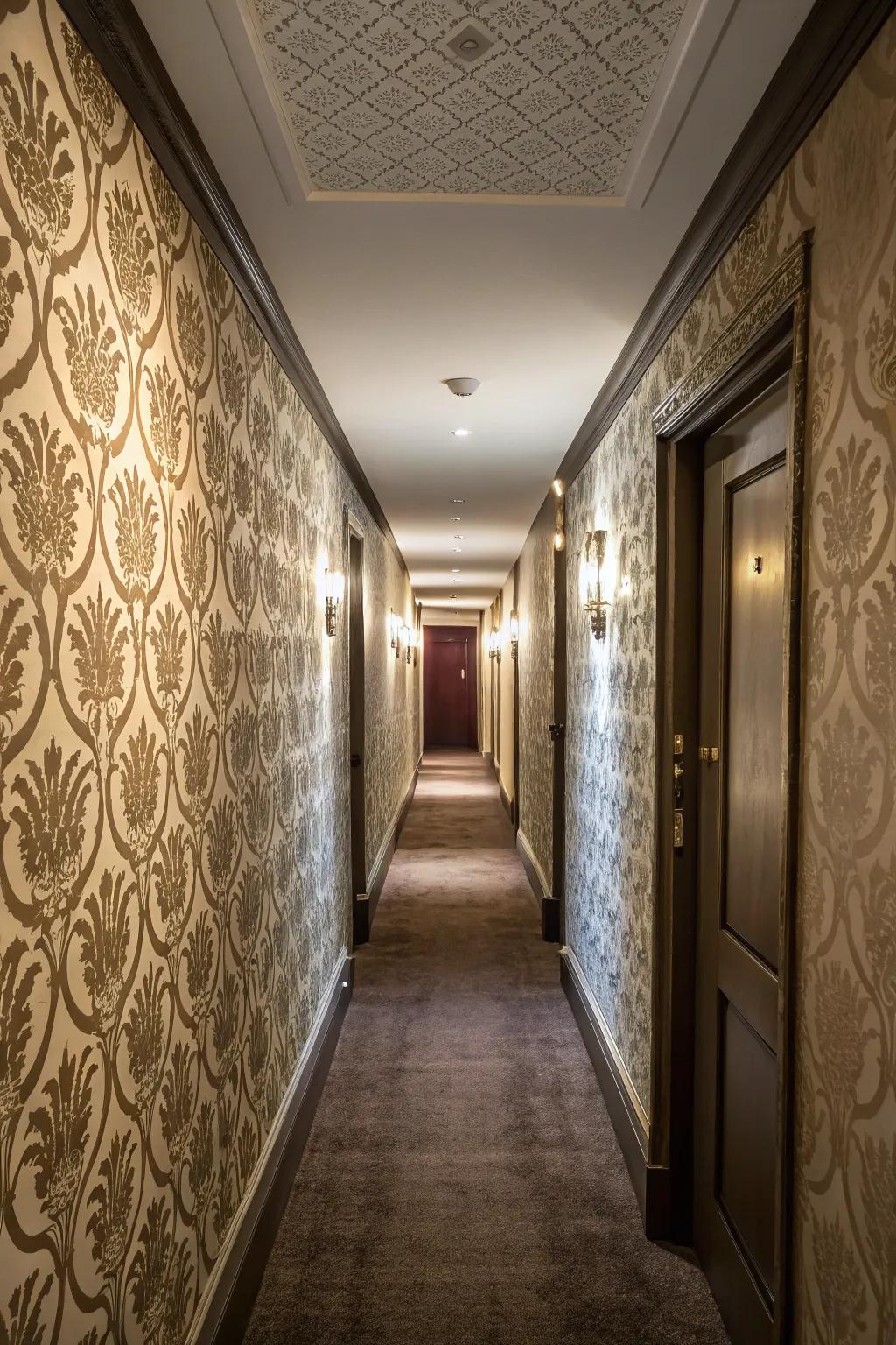 Textured walls enhance narrow areas with dimension and character.