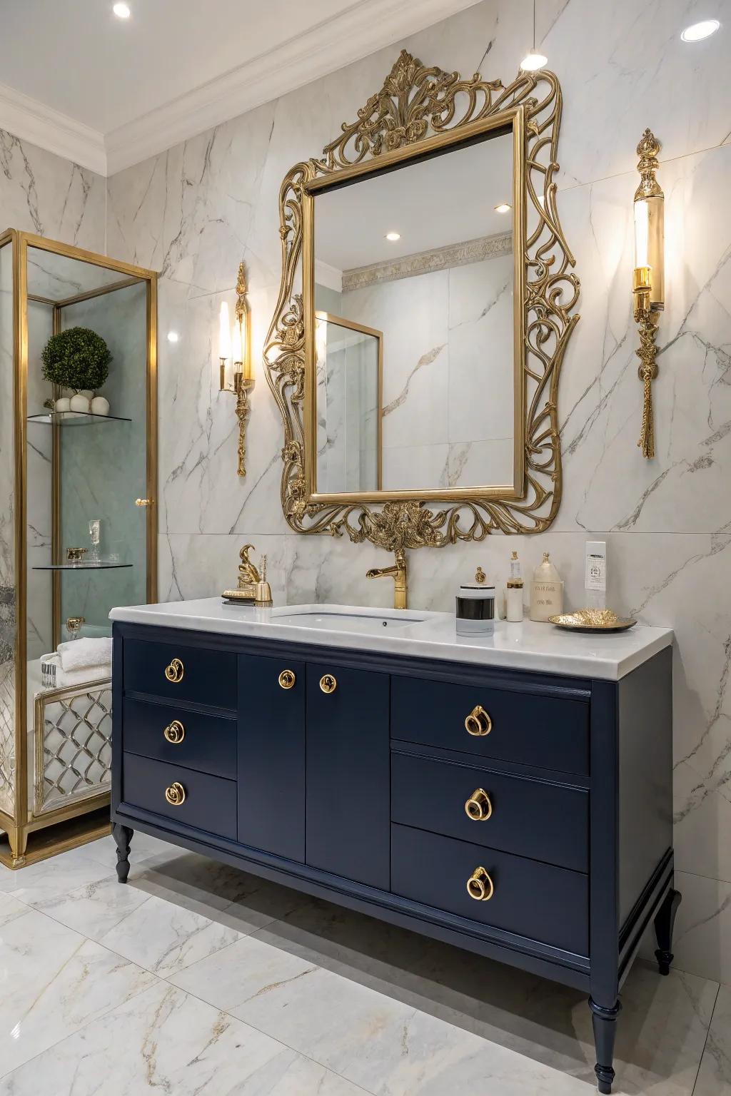 Ornate looking glass frames add vintage glamour.