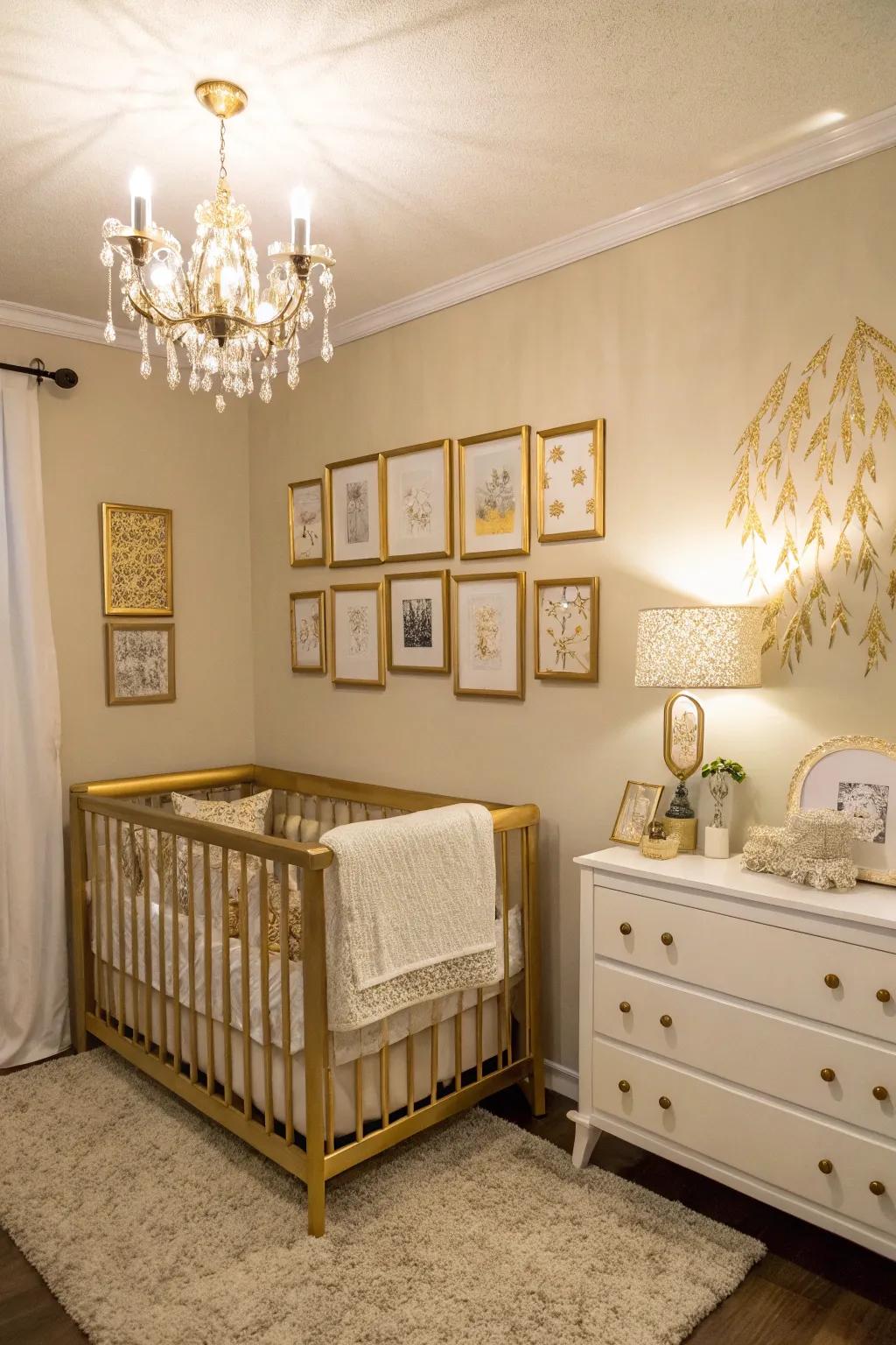 A nursery featuring a gilded shine.