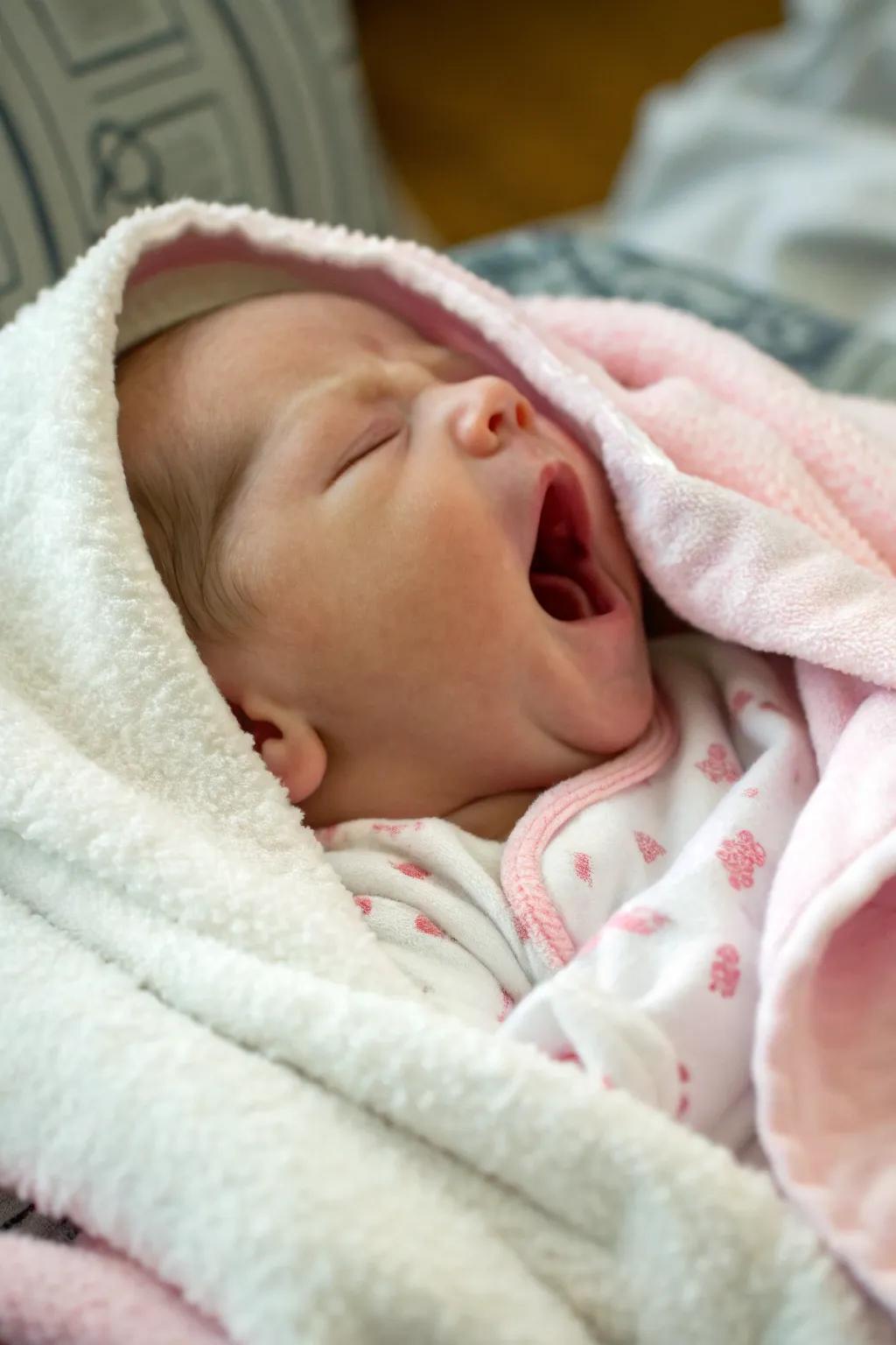A candid newborn photograph capturing a spontaneous instance.