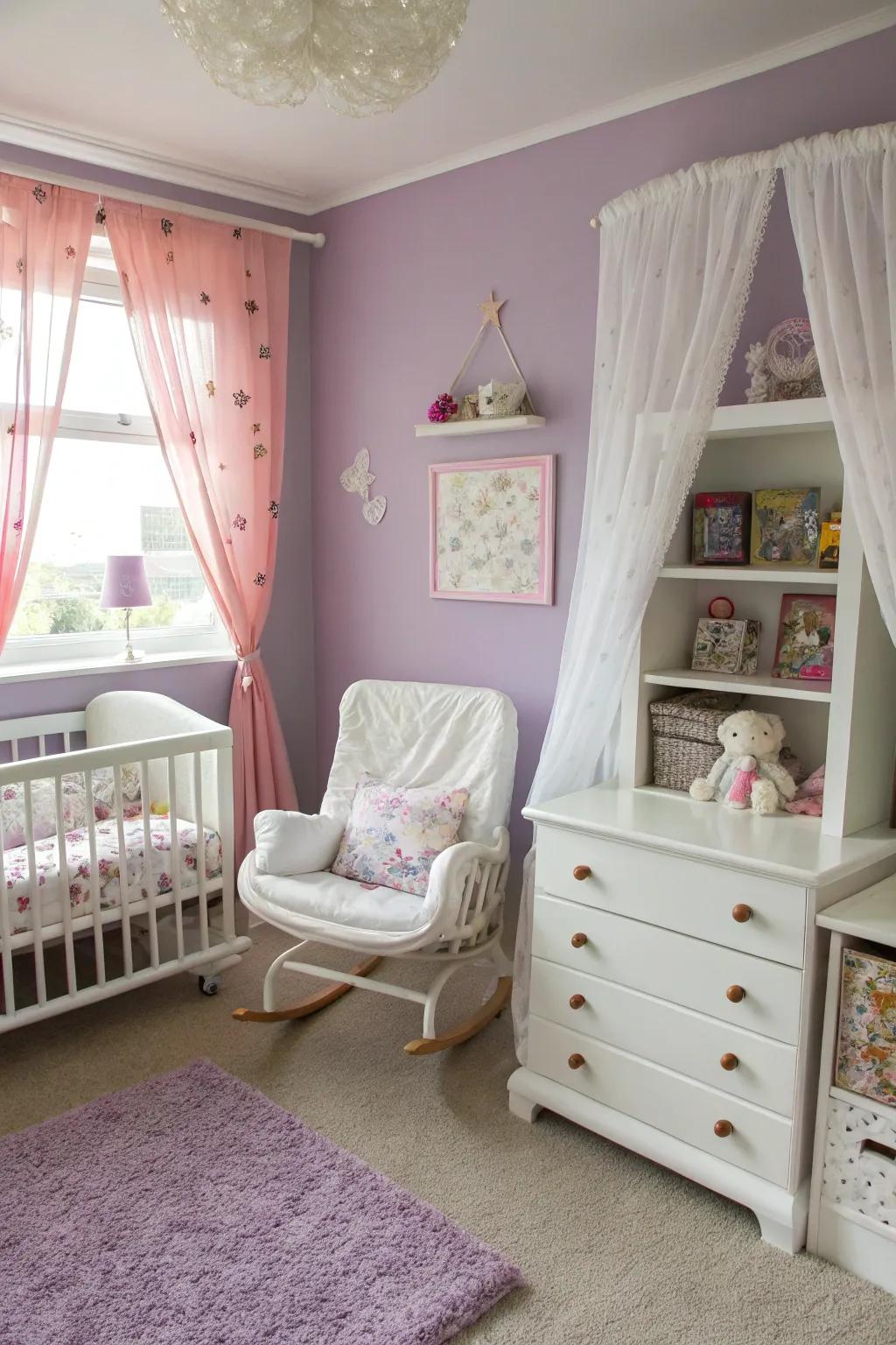 A dreamy nursery featuring serene violet tones.