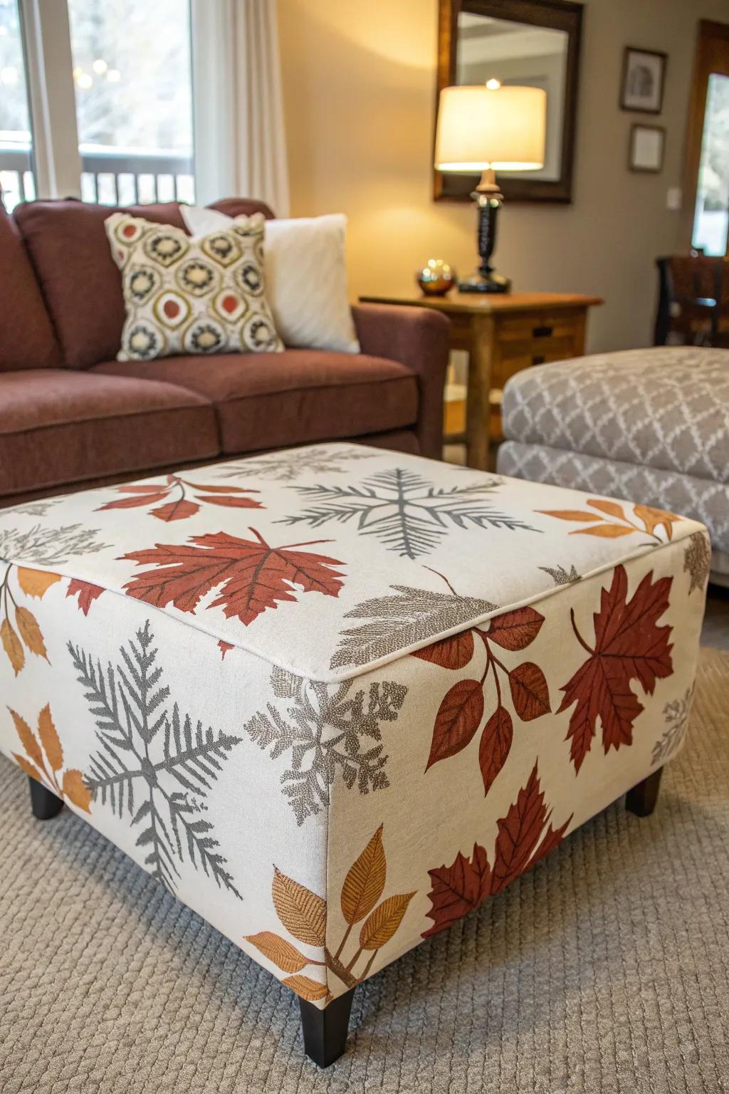Seasonal ottoman covers provide a new look year-round.