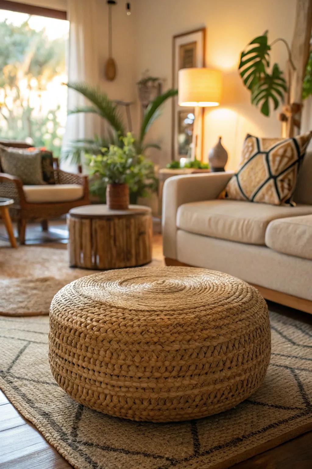 An eco-friendly footrest that enhances the room's natural allure.
