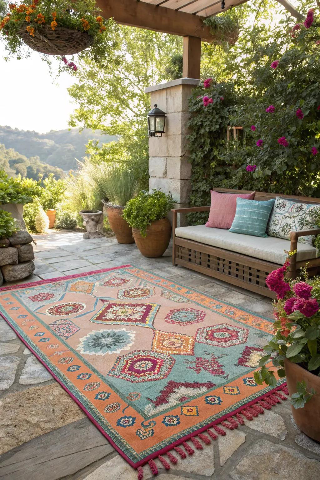 An outdoor weave infusing texture and delineating the area.