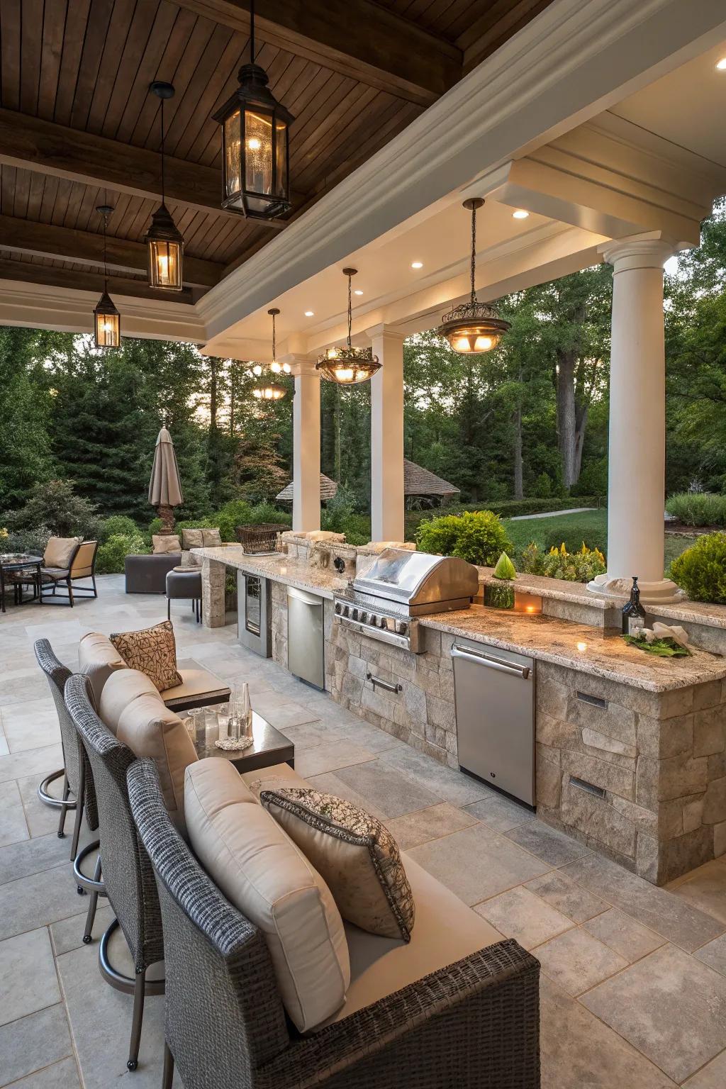 High-end elements transform your outdoor kitchen bar into a luxury escape.