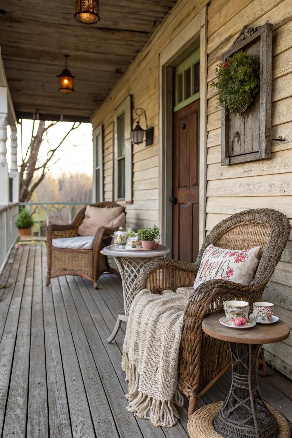 Pastoral components convey warmth and individuality to this porch.
