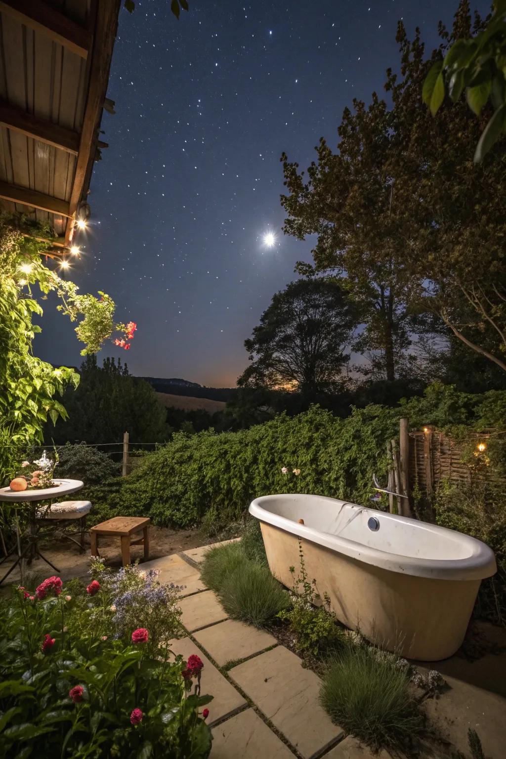 Delight in starry night bathing, positioning your tub beneath open skies.