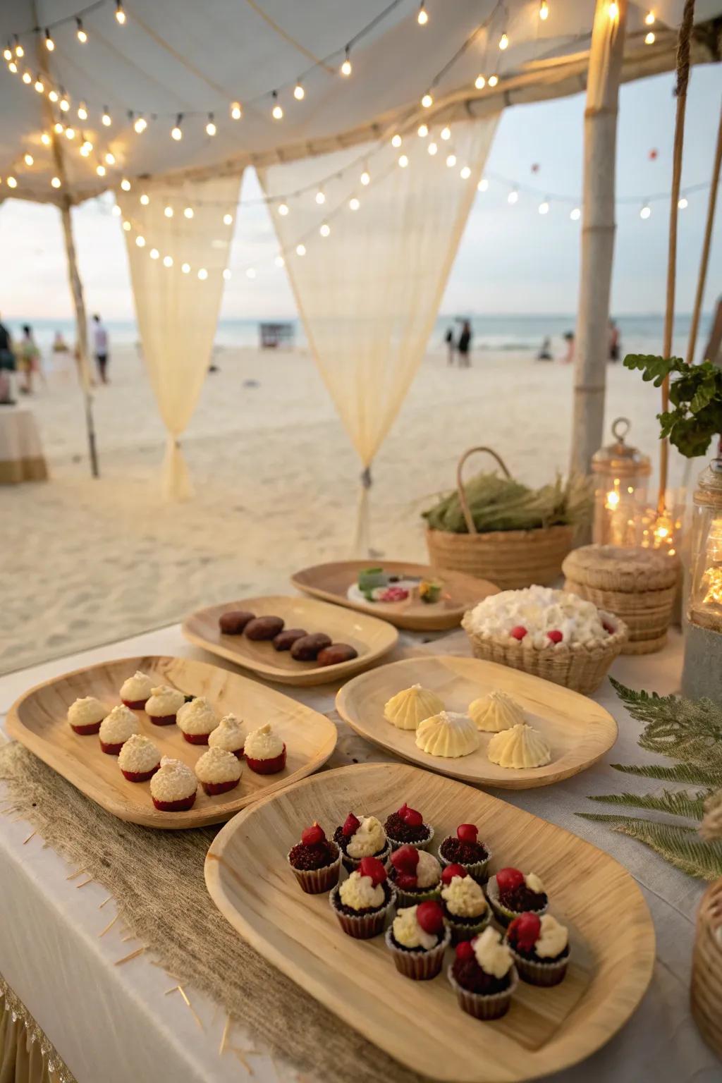 Sustainable leaf tableware brings style and sustainability to the scene.