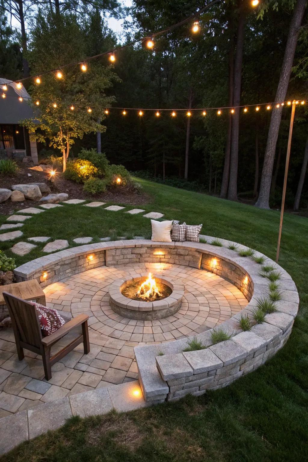 Recessed fire features are perfect for cozy gatherings.