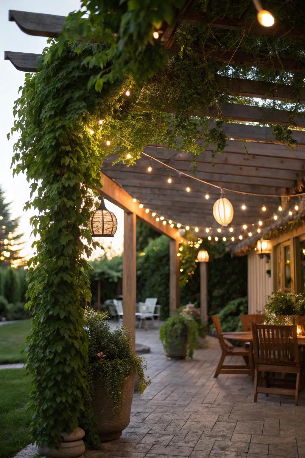 Combine lanterns and string lights for dimension and appeal.