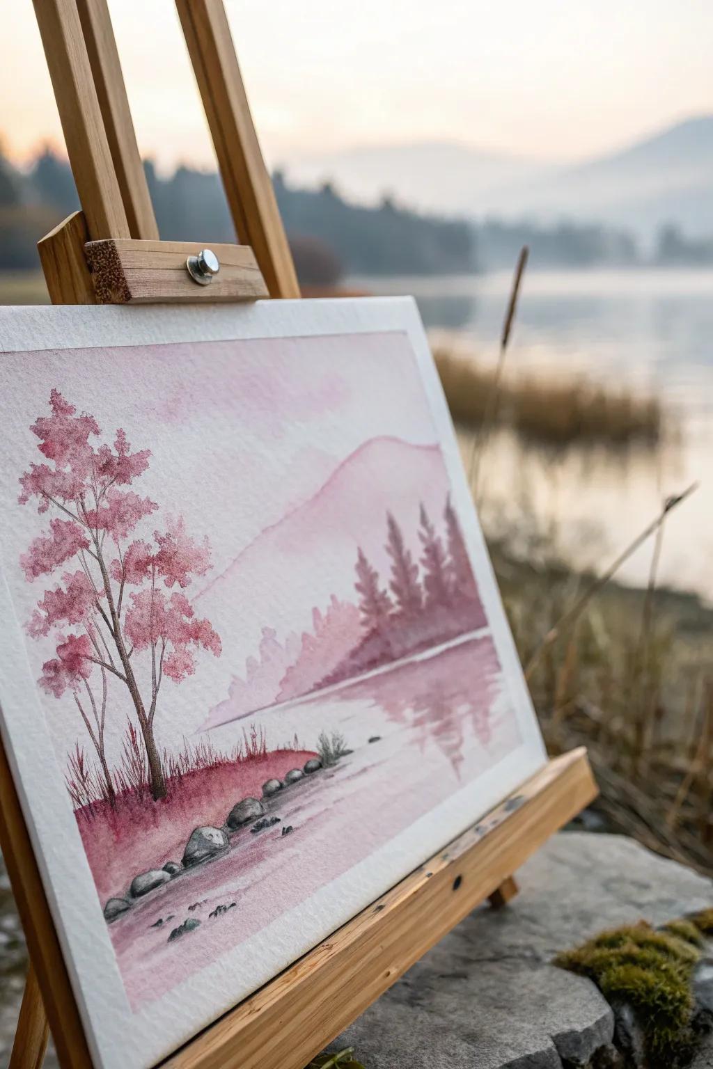 Minimalist watercolor wash in rosy hues.
