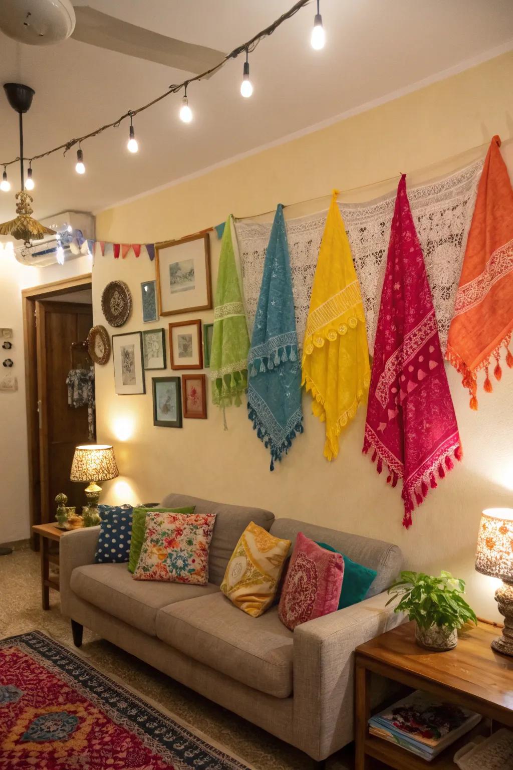 Brighten your walls using vibrant linen adornments.