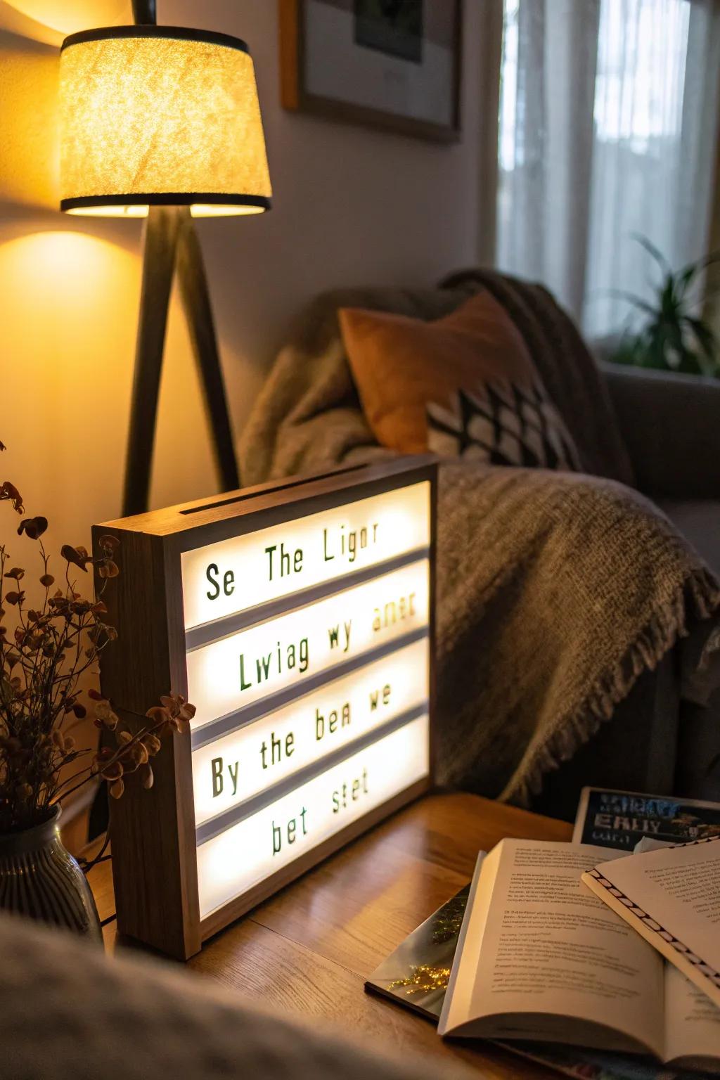 An illuminated verse casing infuses warmth and inspiration into your area.