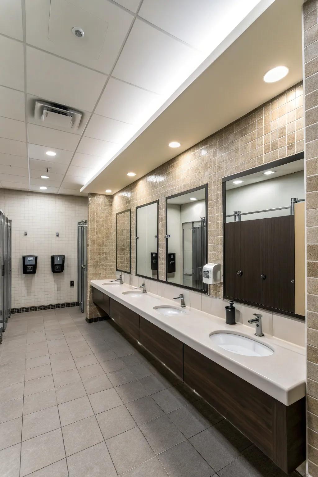 Consistent upkeep ensures cleanliness and functionality in public bathrooms.