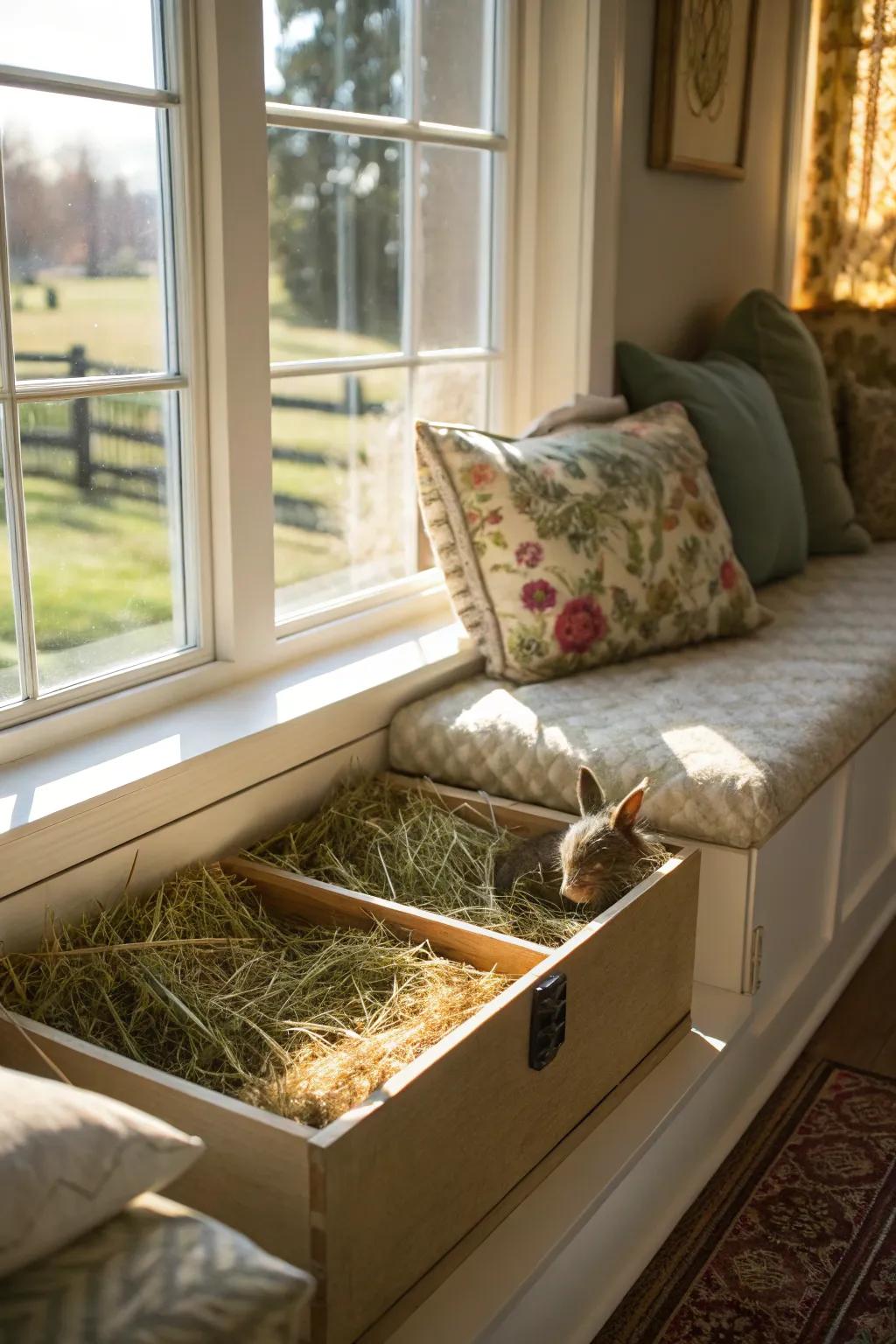 Window seats provide both comfort and storage.
