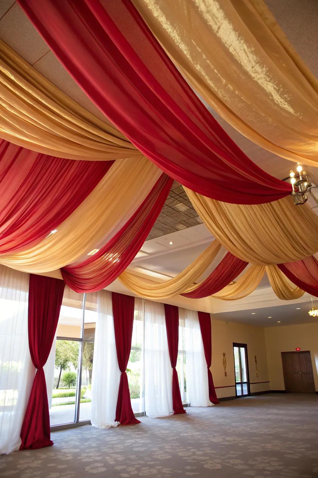 Material draping appends drama and elegance upon the aesthetic.