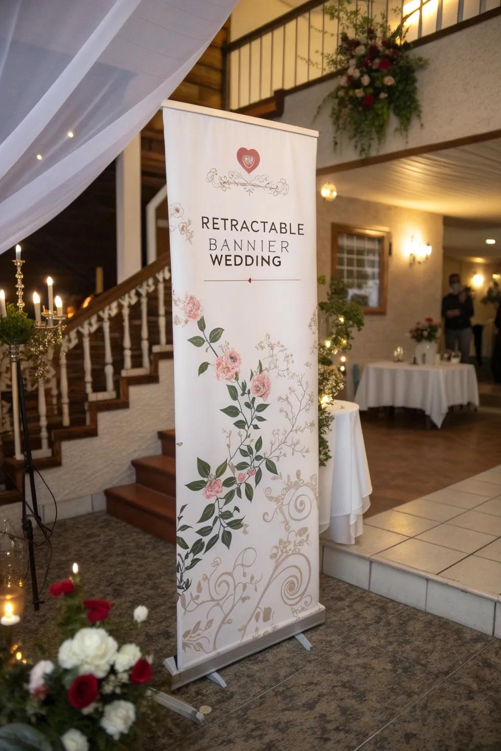 Set the scene for your home wedding with an elegant banner backdrop.