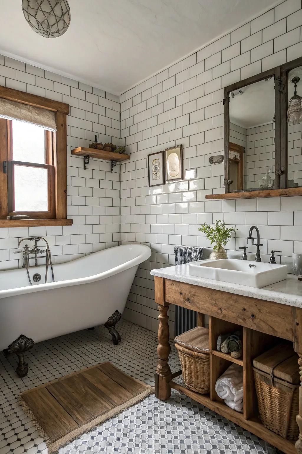 Quintessential subway tiles furnish a timeless foundation for retro styling.
