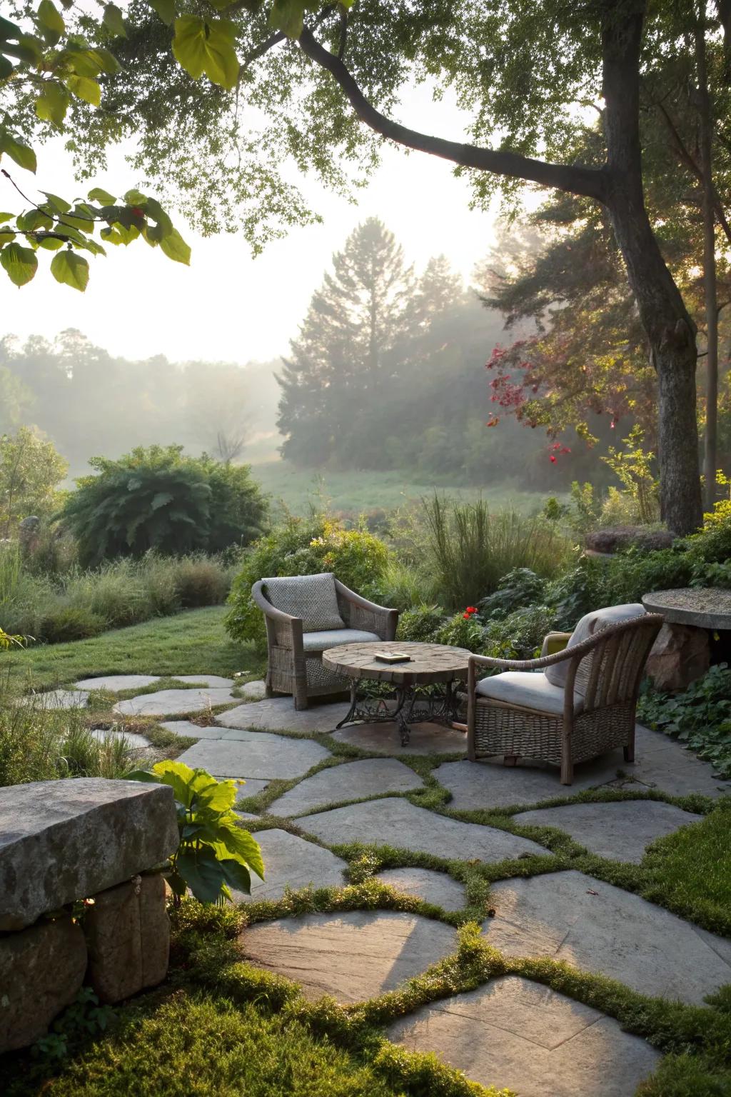 Rock seating areas blend functionality with natural beauty.