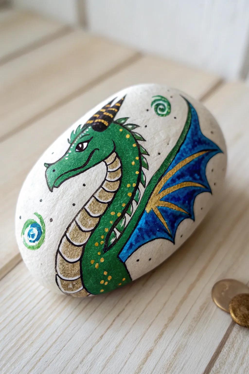 Release your creativity using enchanting dragon-themed stone art, where simplicity meets imagination.