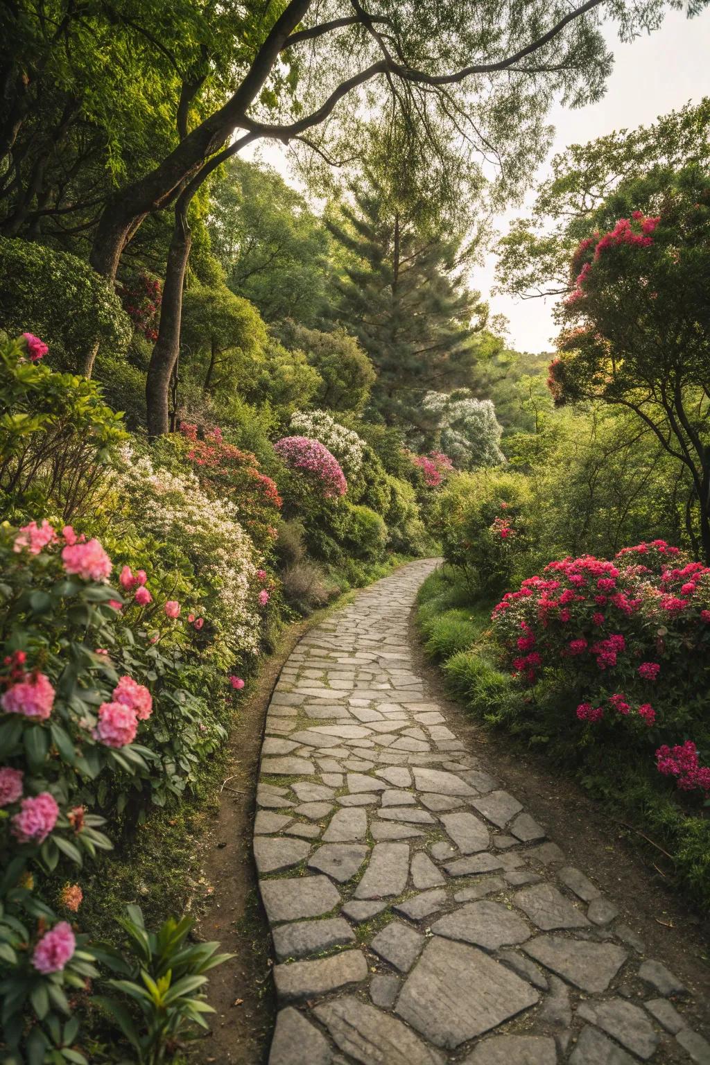 Blooming plants transform paths into seasonal spectacles.