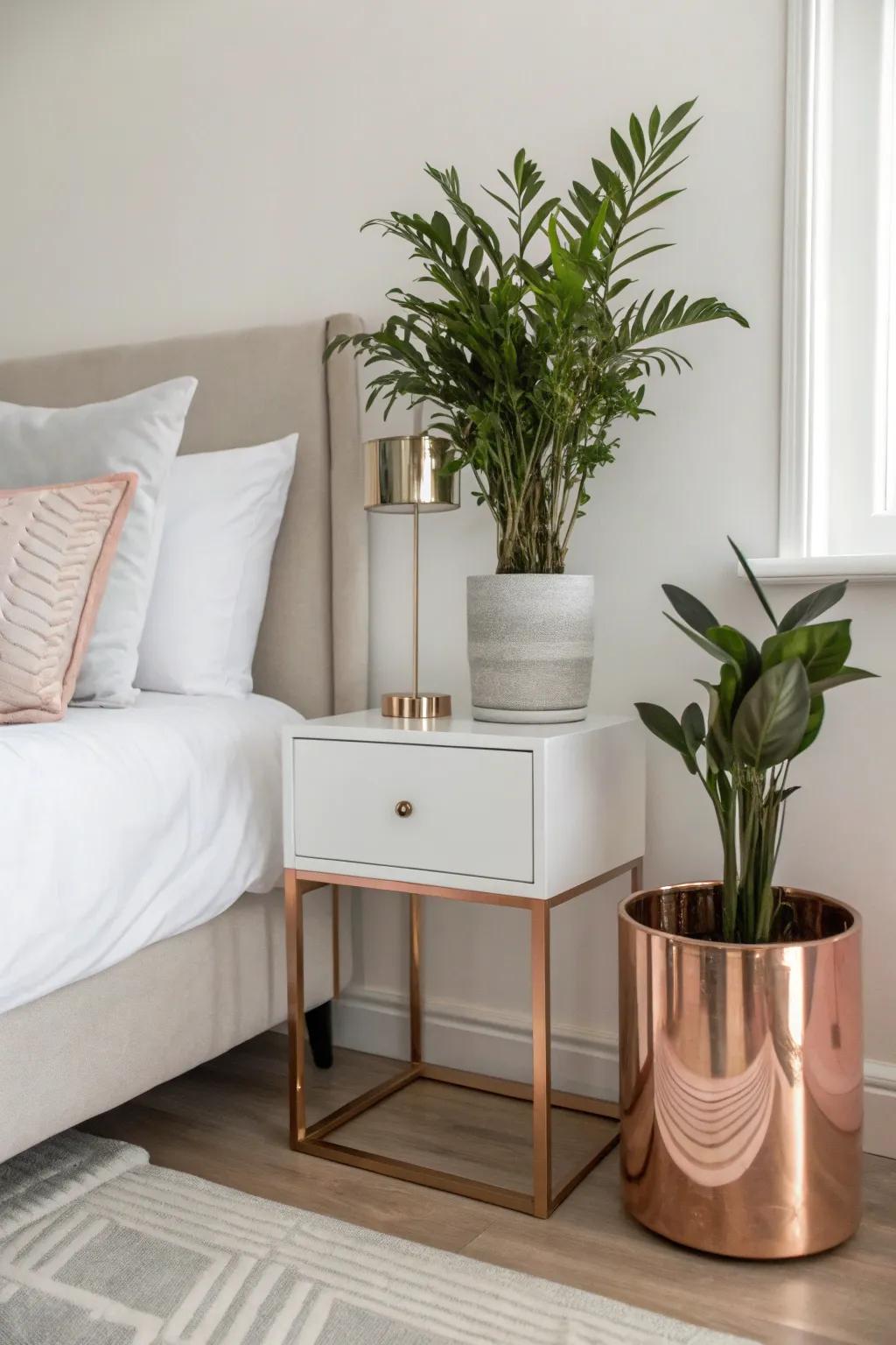 A minimalist touch with a blush-toned planter.