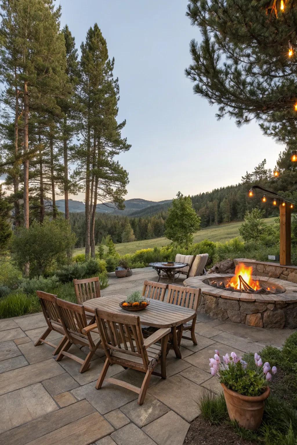 An alluring outdoor space with countryside elements.
