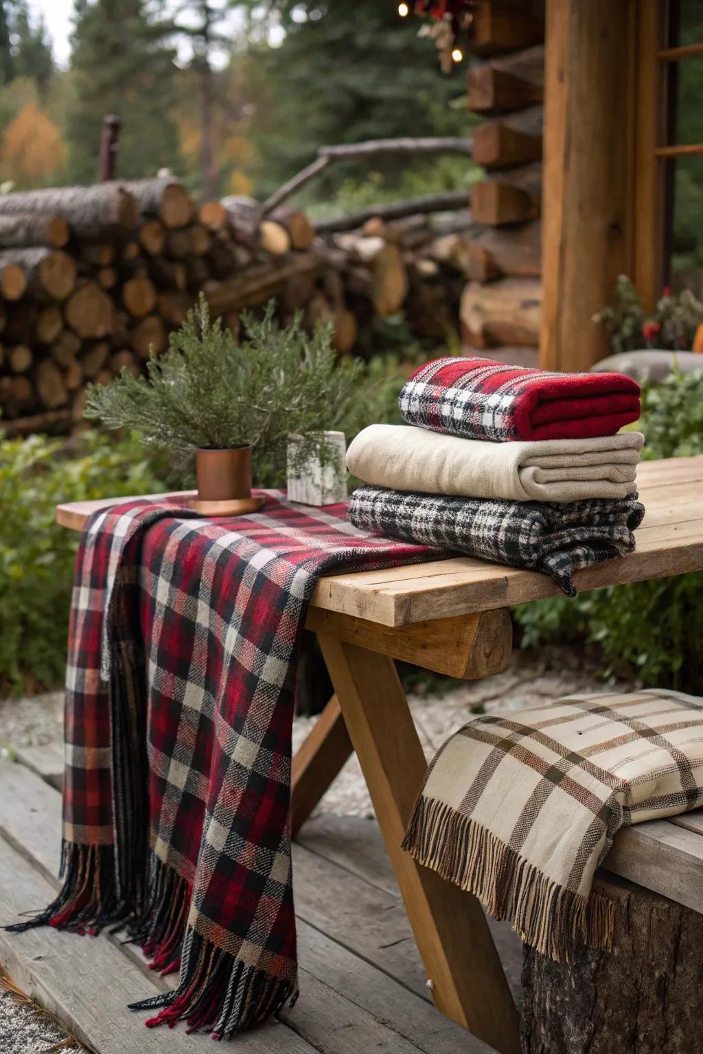 Flannel blankets enhance the cozy vibe.