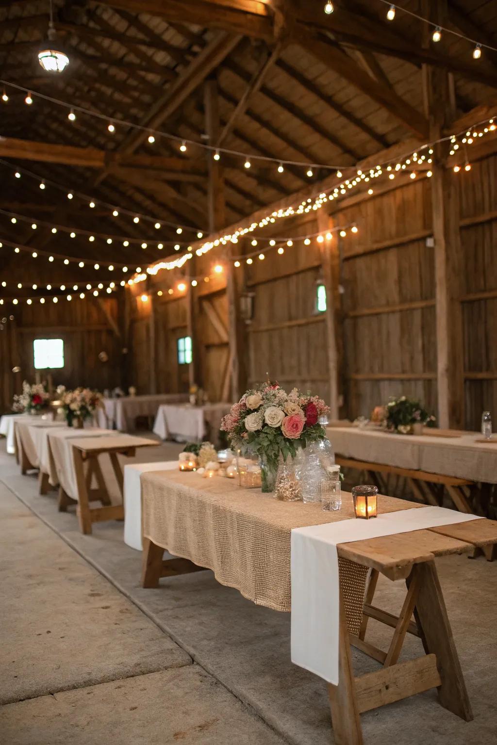 A barn venue offers rustic charm and simplicity.