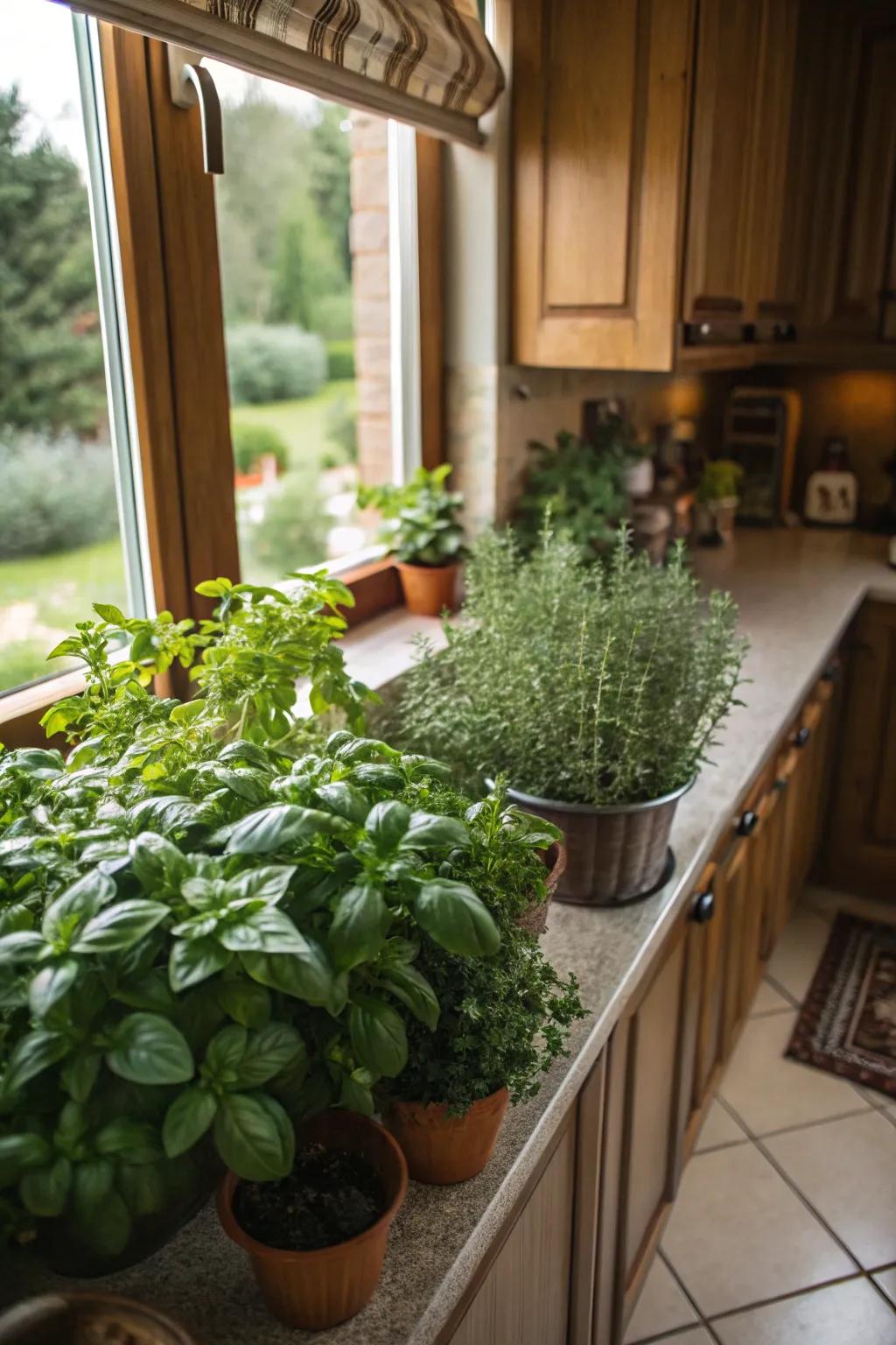 Indoor herb gardens bring nature indoors and enhance the kitchen's charm.