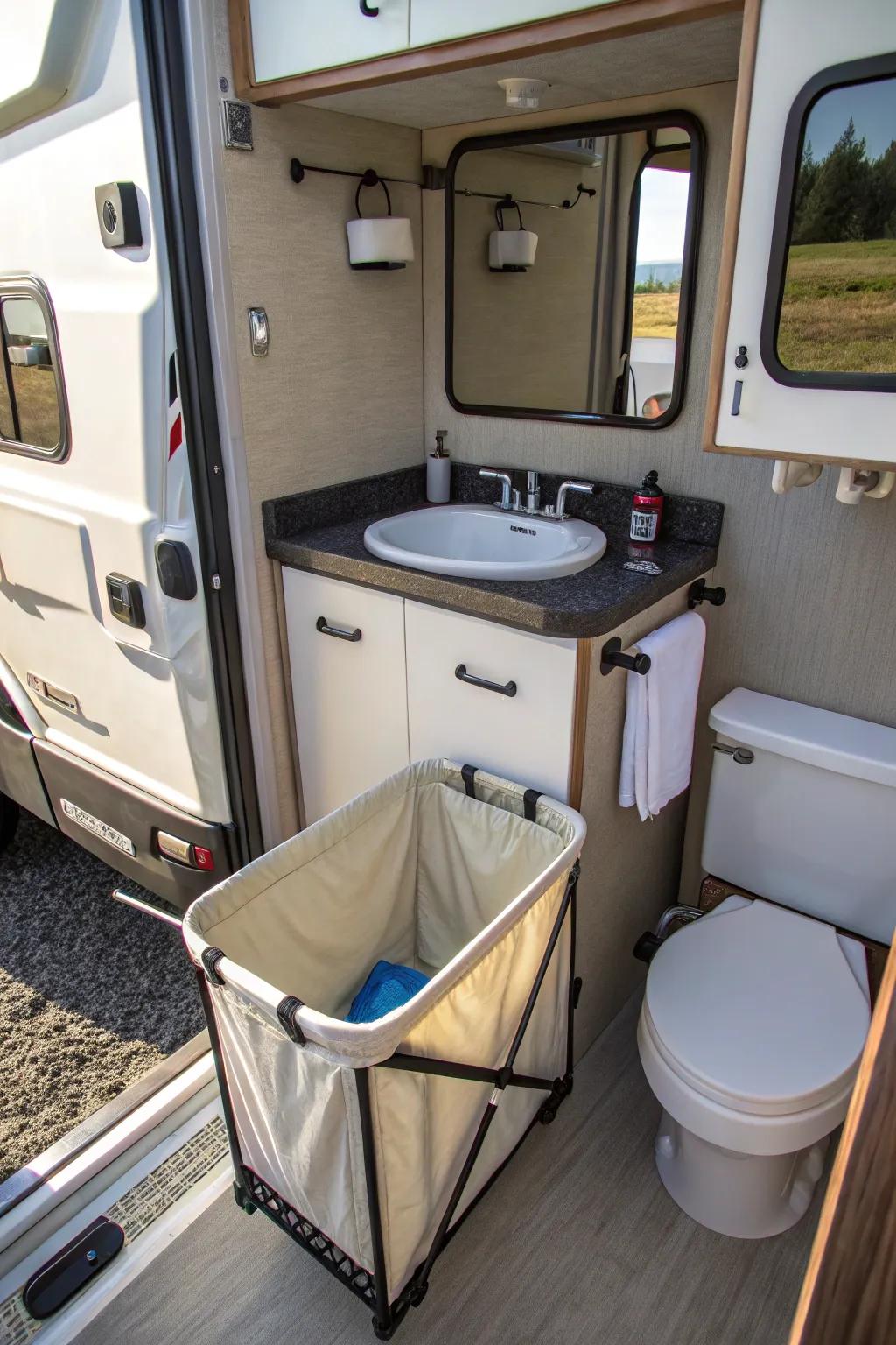 An over-the-sink receptacle ideal for drying wet linen in an RV.