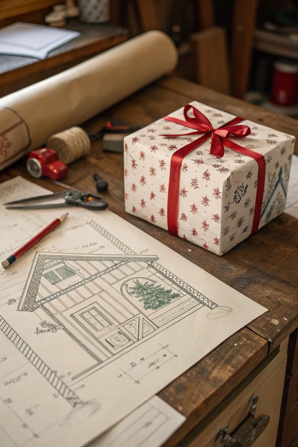 Blueprint designs bring Santa's workshop to existence on a container.