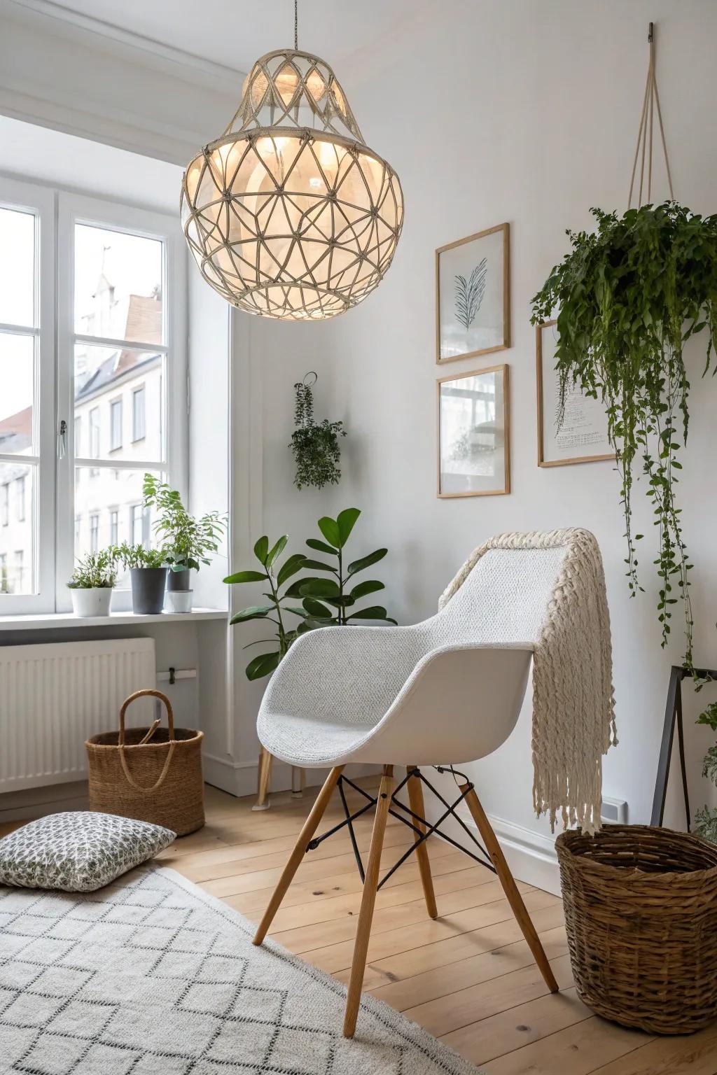 A statement piece draws focus in this Scandinavian room.