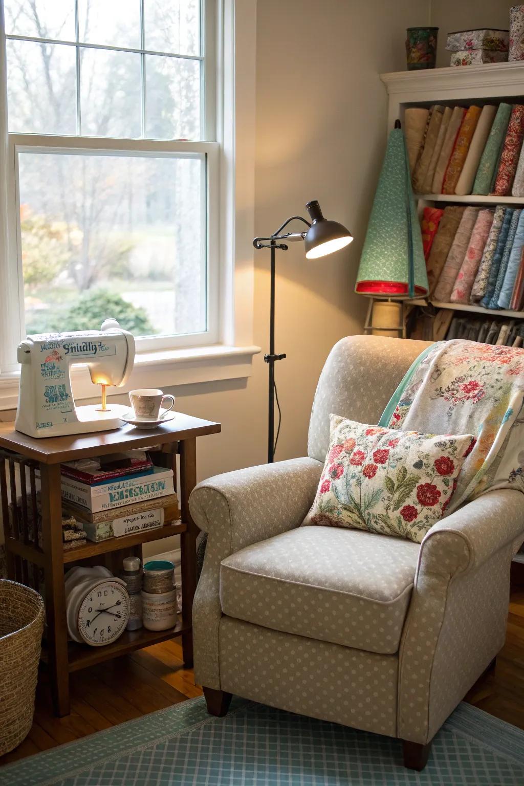 A seating area offers a spot for downtime.