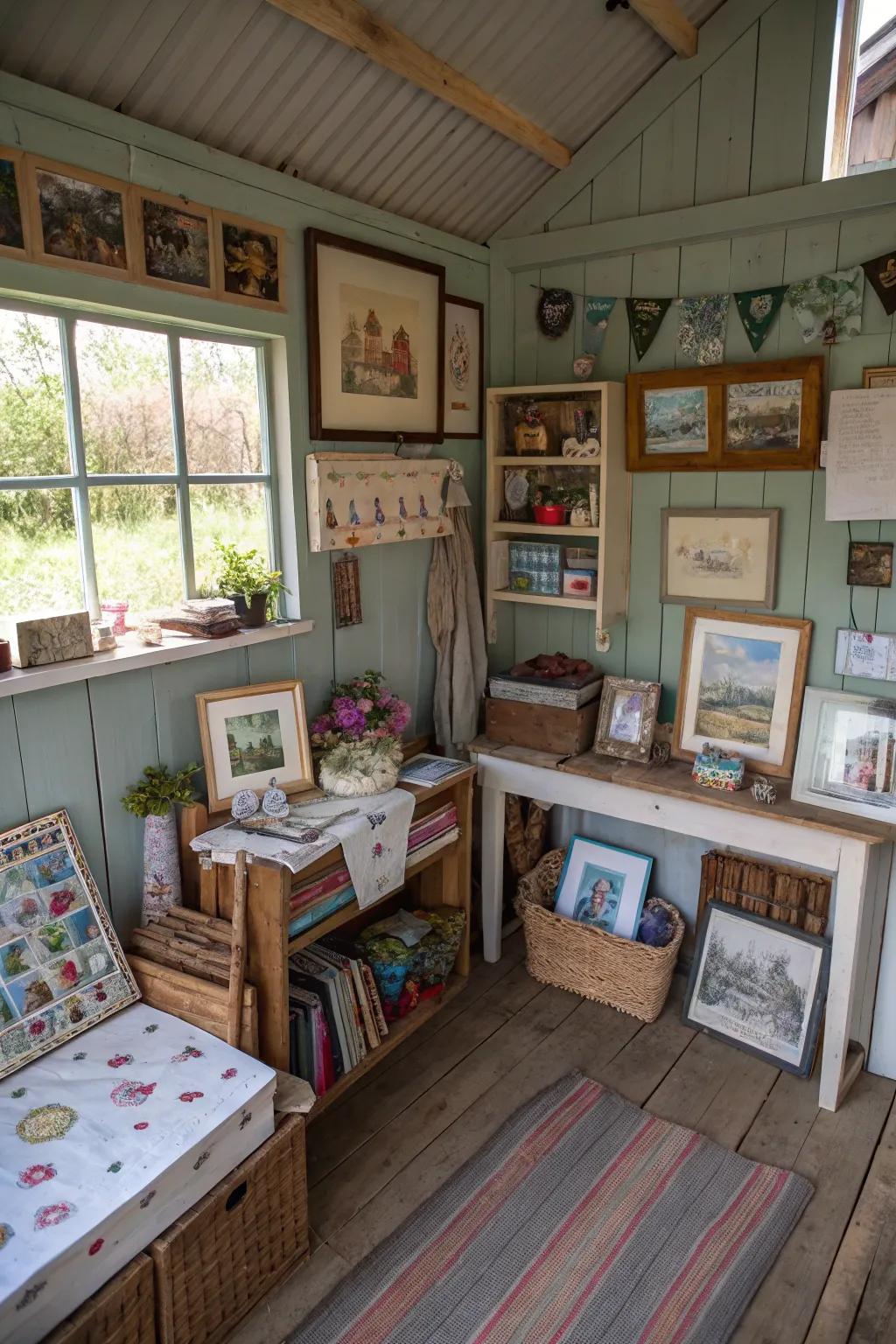 Personal touches transform a shed into a unique and intimate space.
