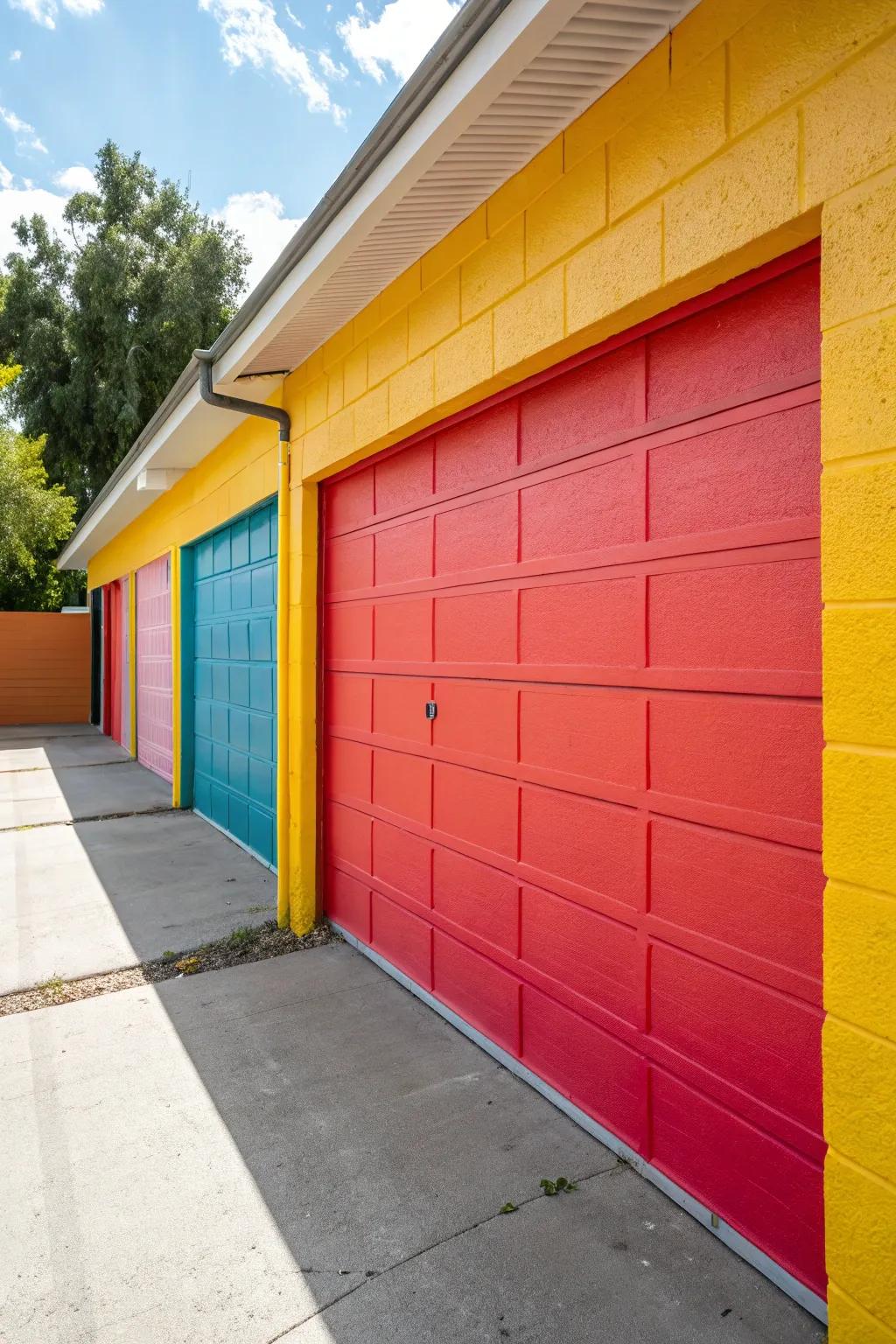 A garage wall colored in a vibrant, energizing shade.