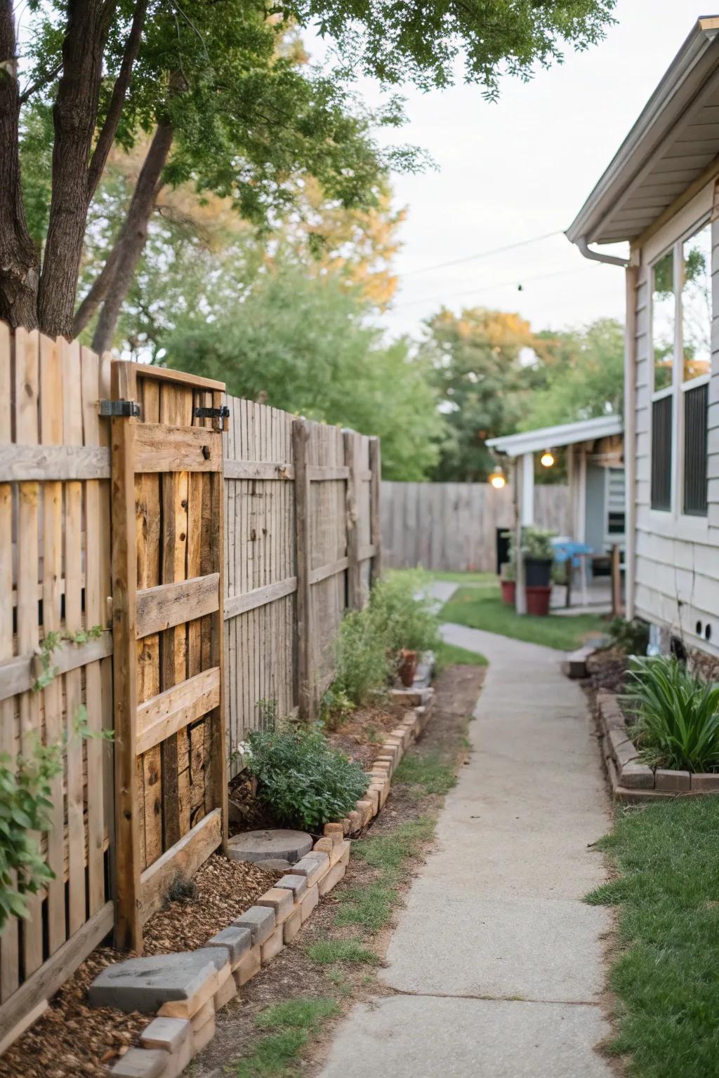 Unique side yard featuring a timber skid enclosure.